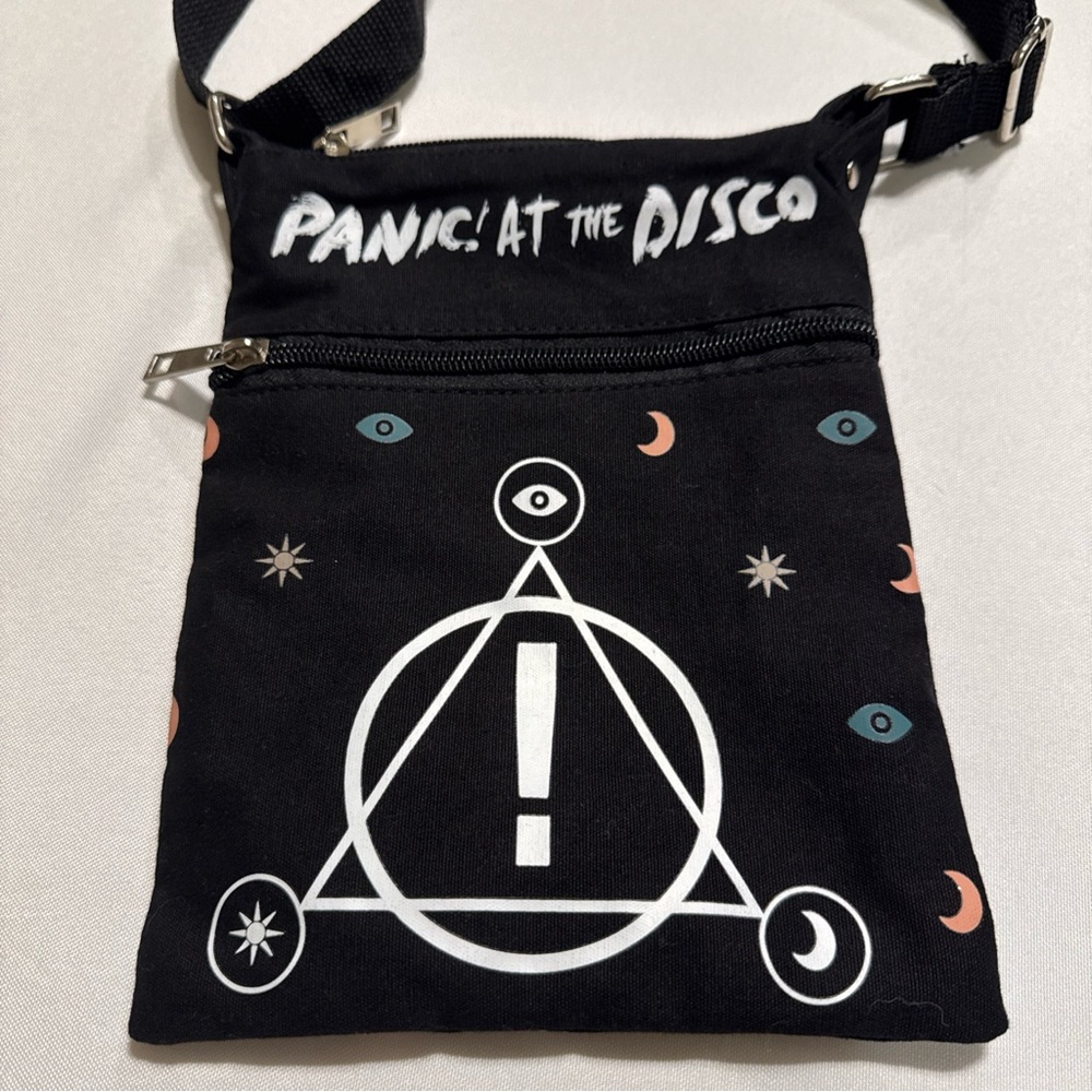 Panic At The Disco Black Double Zipper Adjustableβ Strap Side Purse Bag